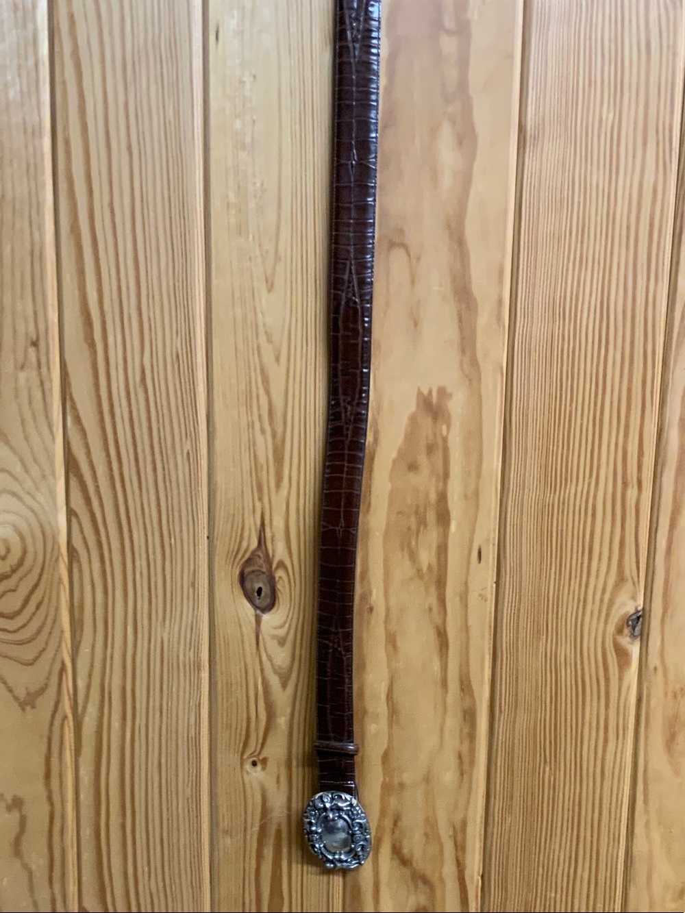 Brighton Brown Croc-Textured Leather Belt with Decorative Silver-Tone Buckle